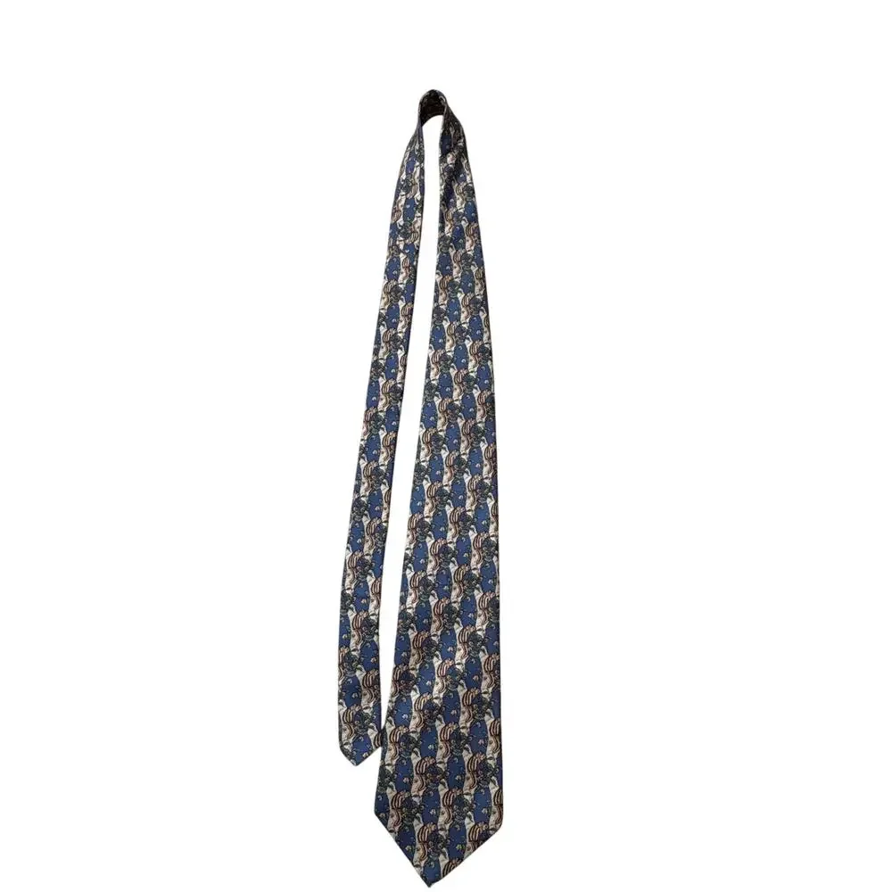Vintage Burberrys Silk Necktie Blue Chipmunk Novelty Print Tie